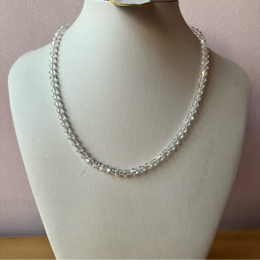 VINTAGE FACETED CRYSTAL BEADS 925 STERLING NECKLACE